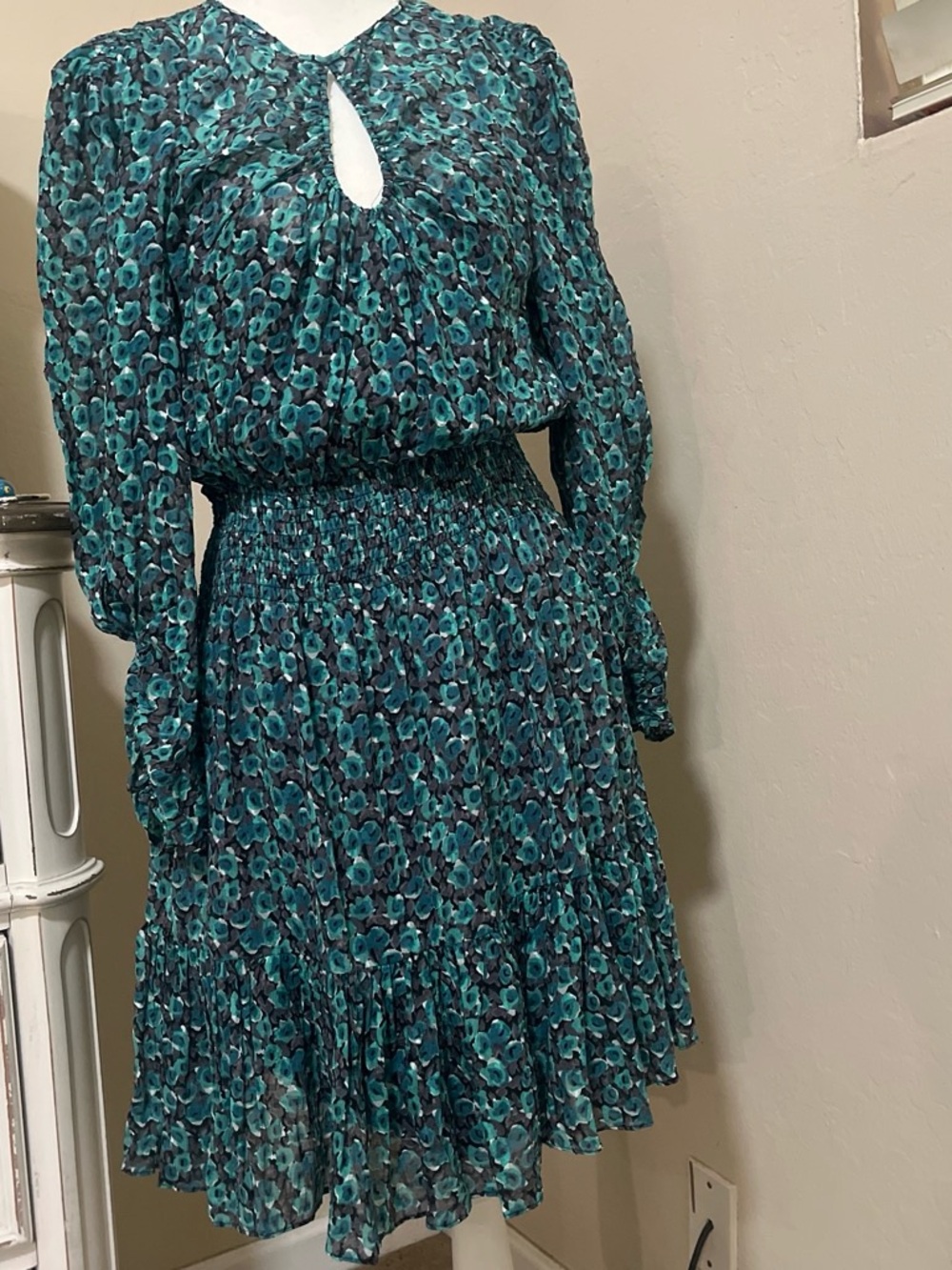 Rebecca Taylor Teal and Black Floral Dress